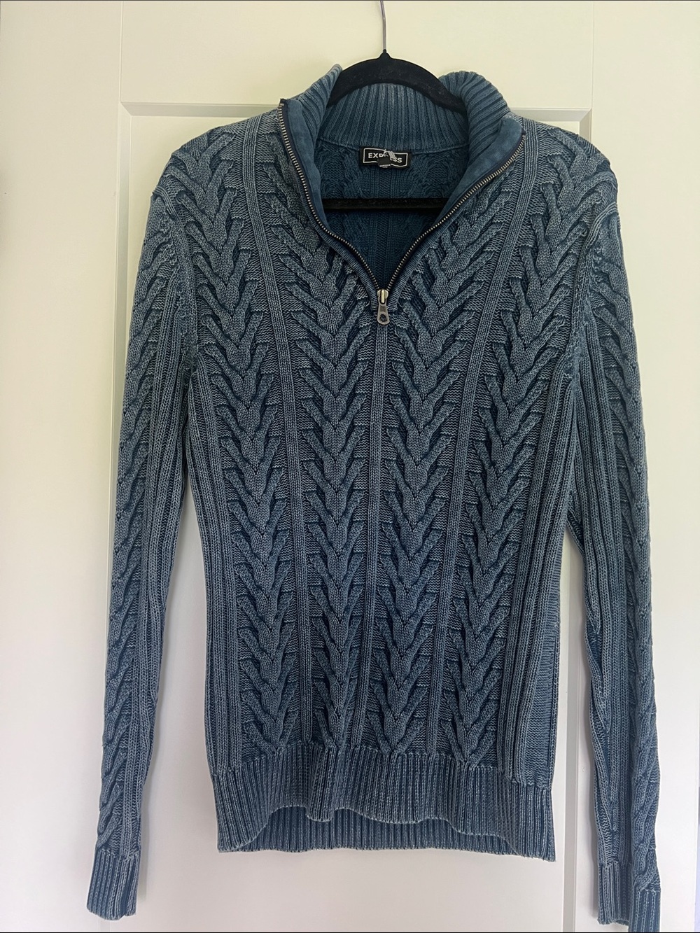 Express Men's Light Blue Cable Zip-Up Sweater